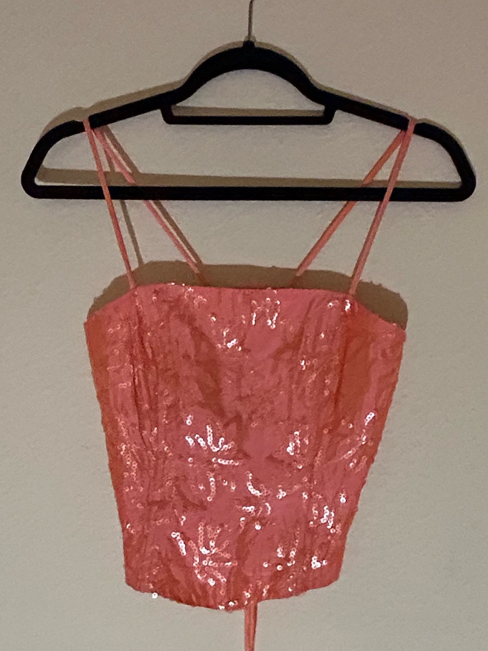 City Vintage Pink Sequin Corset Camisole with Tie-Back
